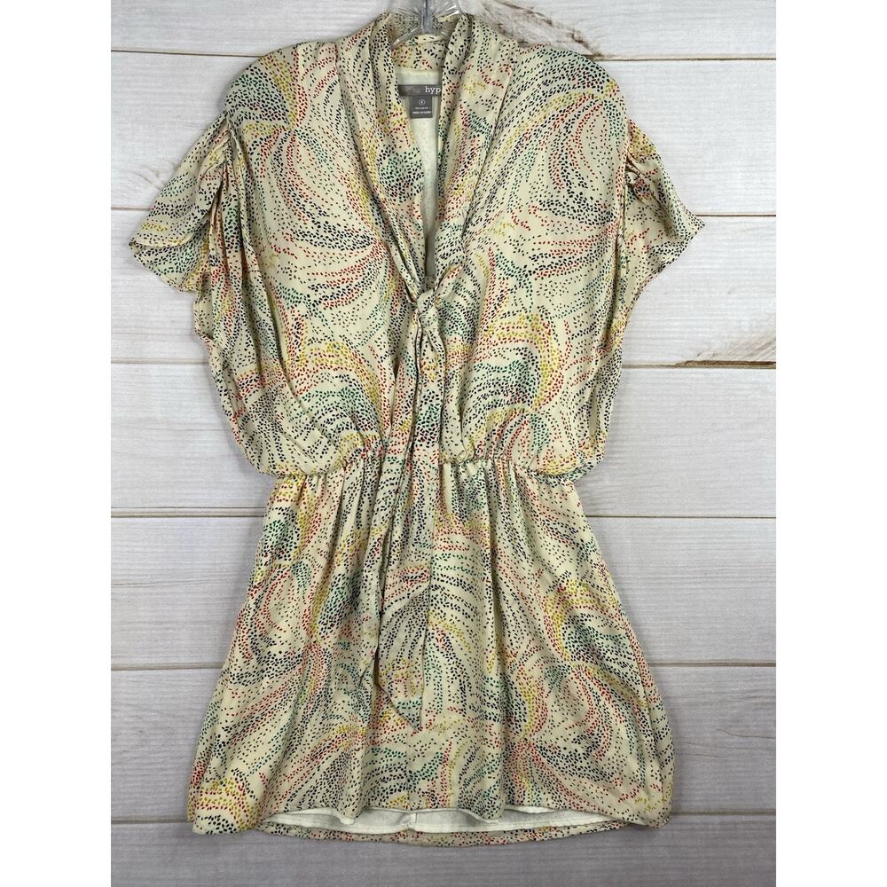 Anthropologie Hype Silk Dress Womens 6 Speckled Rainbow Mini Tie Neck Boho Fun